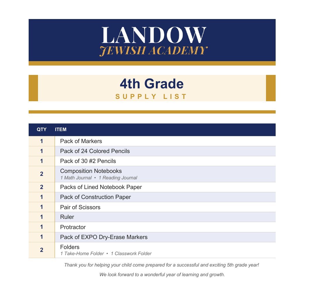 4th Grade supply list
