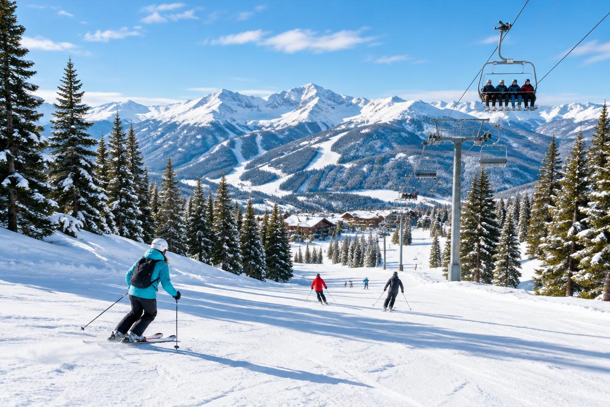 Illustrative view of a snowy ski resort